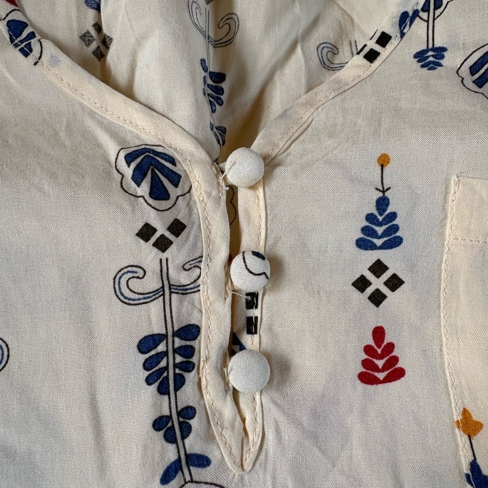 fun 2 fun Cream Printed Tunic Top with Blue and Red Accents